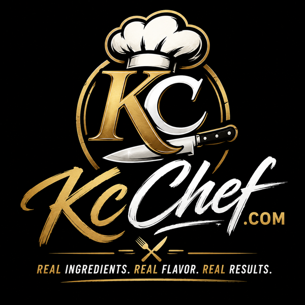 KcChef.com logo concept — gold chef hat and knife