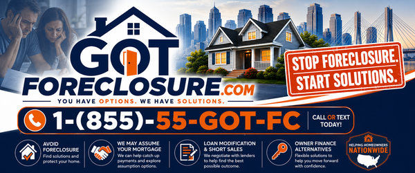 GotForeclosure.com logo concept — house and foreclosure solutions banner