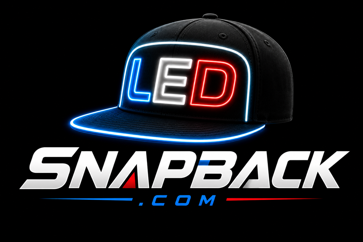 LEDSnapback.com logo concept — illuminated LED snapback cap