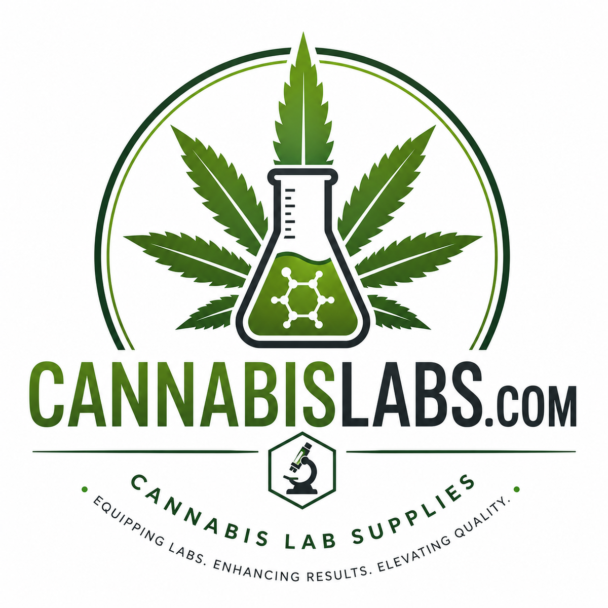 CannabisLabs.com logo concept — cannabis leaf and laboratory flask
