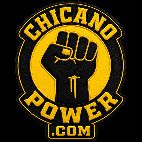 ChicanoPower.com logo concept — gold raised fist emblem