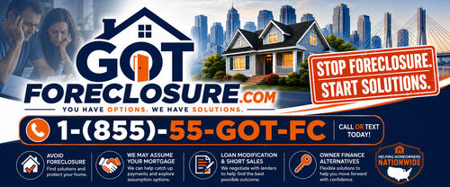GotForeclosure.com logo concept — house and foreclosure solutions banner
