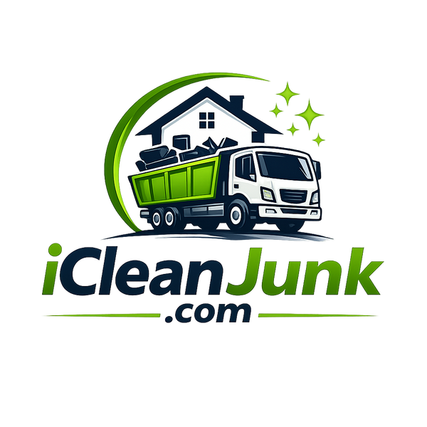 iCleanJunk.com logo concept — green hauling truck and house