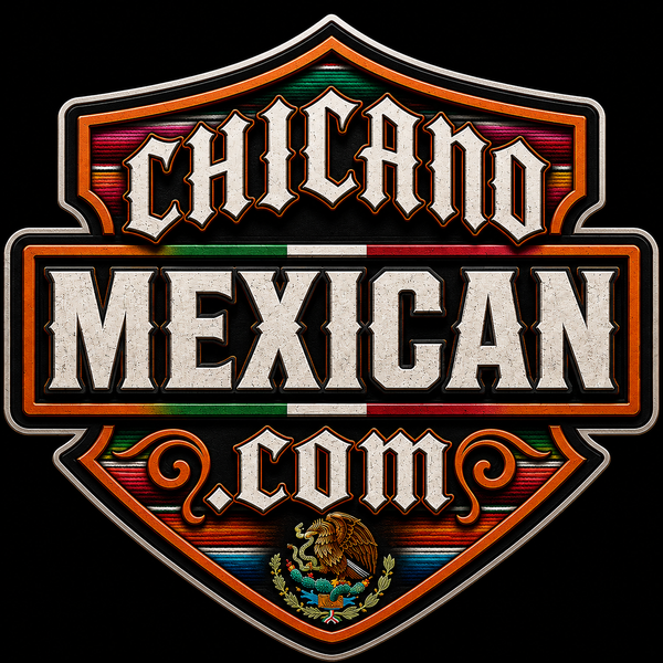 ChicanoMexican.com logo concept — ornate shield with serape colours