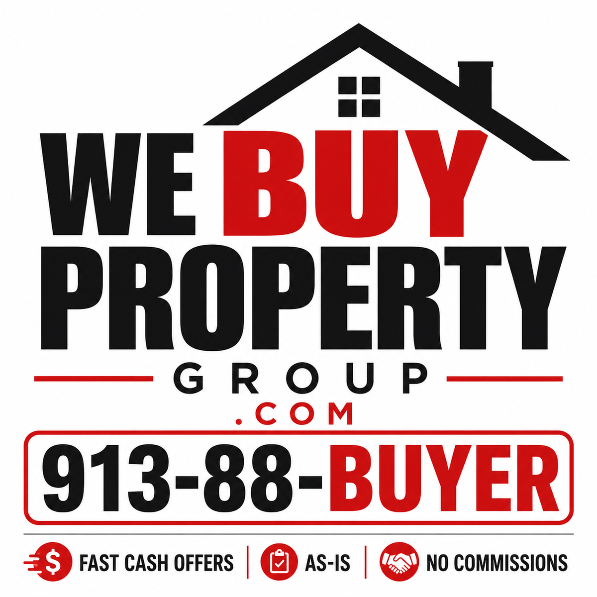 WeBuyPropertyGroup.com logo concept — black and red house roofline