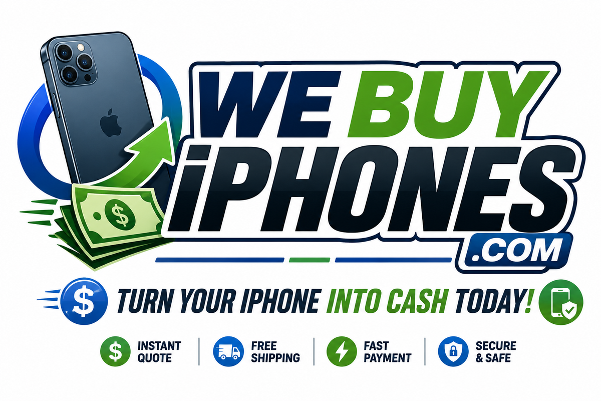 WeBuyiPhones.com logo concept — handset trade-in graphic